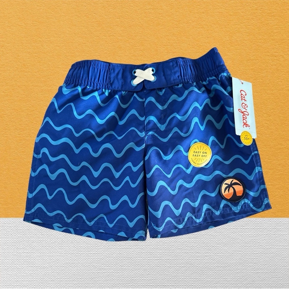 Cat & Jack Navy and Light Blue Wavy and Small Palm Tree. Size 4T UPF 50+